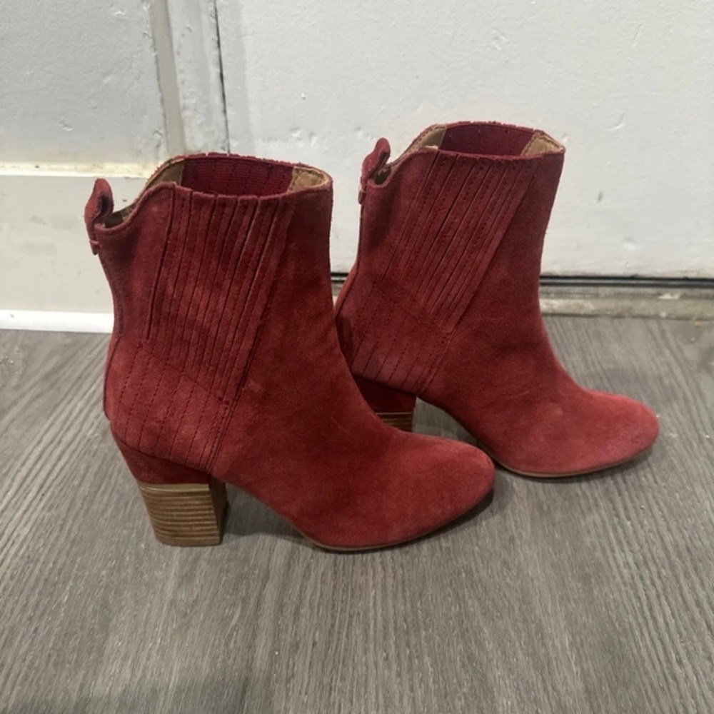 Women's Red Suede Ankle Boots with Stacked Heel
